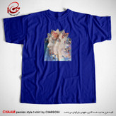 تیشرت آبی خاص مدرن هنری با طرح چهره بانو ای در مقرنس برند چام 5569