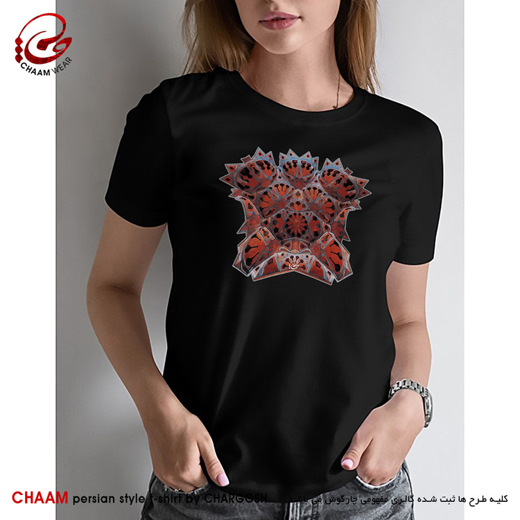 تیشرت زنانه هنری ایرانی با طرح گره های مقرنس از برند چام 11016