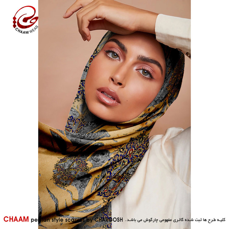 شال مدرن و هنری ایرانی چام با شعر با شعر رسمِ بدعهدیِ ایام چو دید ابرِ بهار 1166