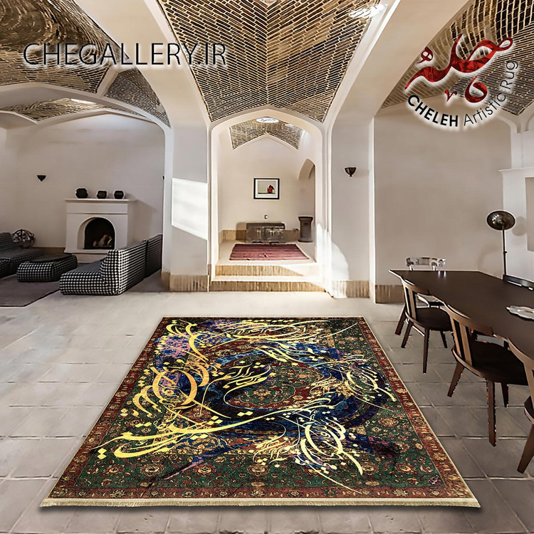 فرش معاصر آنتیک ایرانی با طرح پریشانی در تار و پود با الهام از شعر استاد فاضل نظری از گالری چارگوش 266 قدیمی