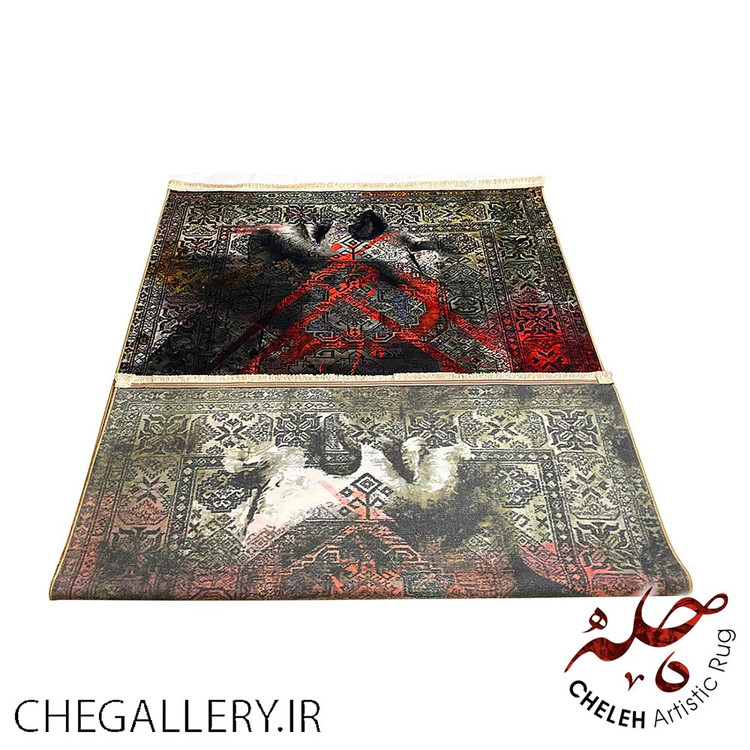 فرش هنری معاصر دو چهره با چشمان بسته و شعر مولانا روایتی از اشتیاق و یگانگی برند چله از گالری چارگوش 133 تا