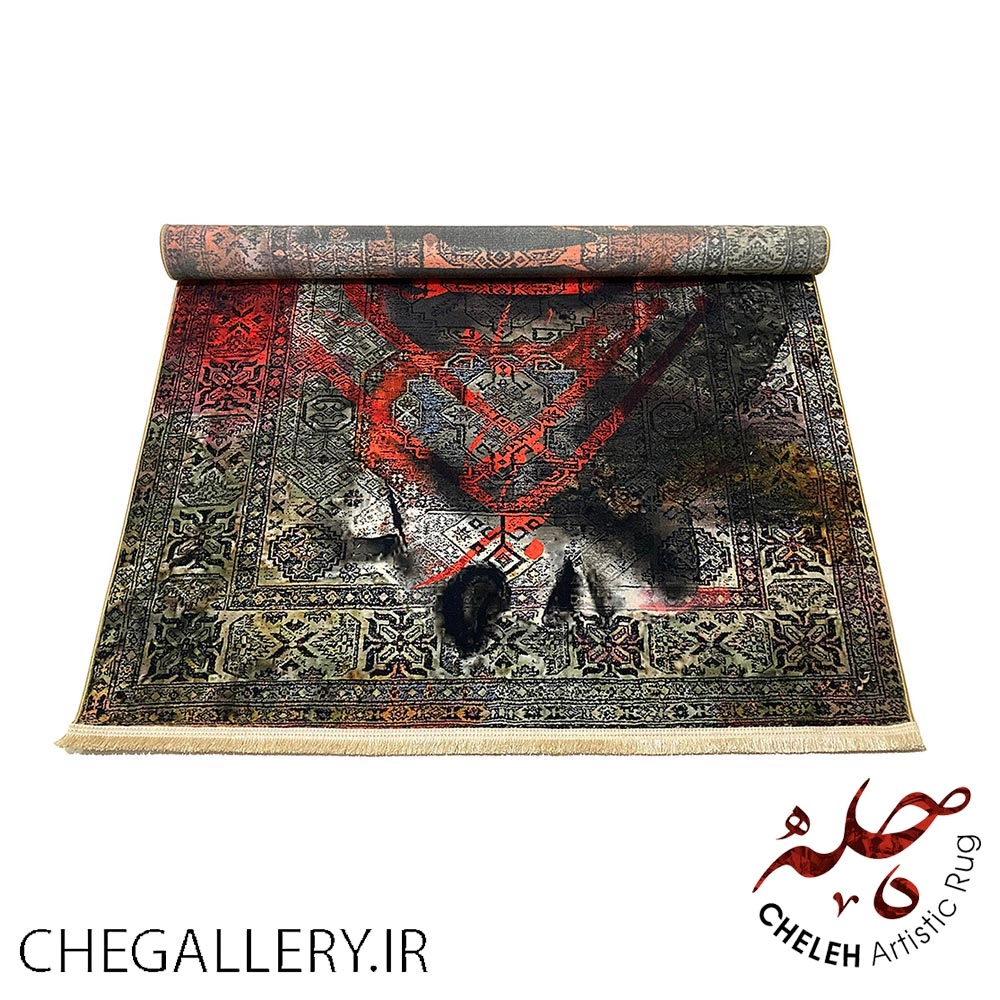 Contemporary art carpet of two faces with closed eyes and Rumi's poem, a story of the passion and uniqueness of the Cheleh brand