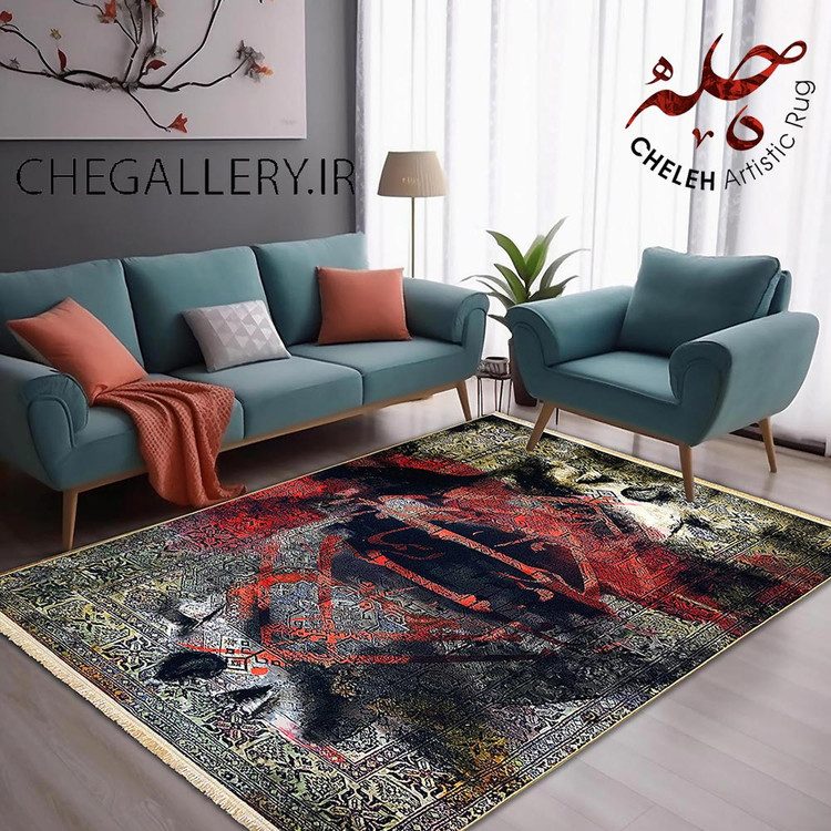 فرش هنری معاصر دو چهره با چشمان بسته و شعر مولانا روایتی از اشتیاق و یگانگی