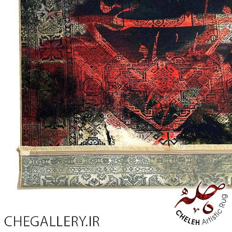 فرش هنری معاصر دو چهره با چشمان بسته و شعر مولانا روایتی از اشتیاق و یگانگی برند چله از گالری چارگوش 133 گوشه