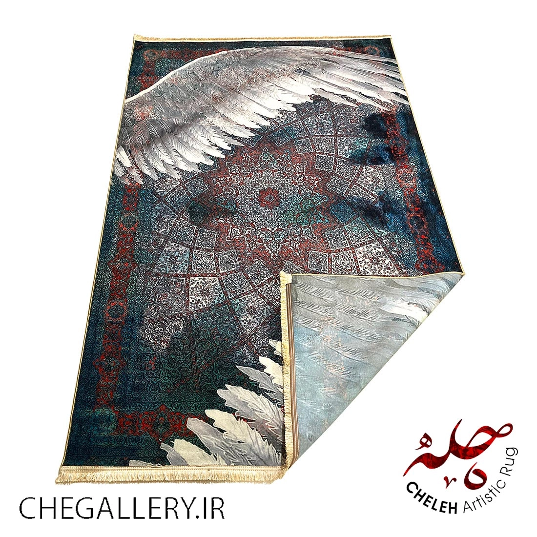 Antique Chele gonbad tabriz carpet with a design of spread wings on the carpet and inspired by Rumi's poem: Ascension from the carpet to the throne of Chargush Gallery 188 ta