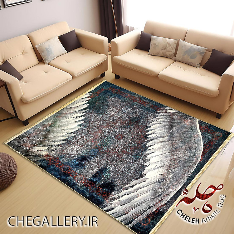 قالی آنتیک چله با طرح بالهای گستریده بر فرش و الهام از شعر مولانا: صعود از فرش به عرش گالری چارگوش 188 top decor