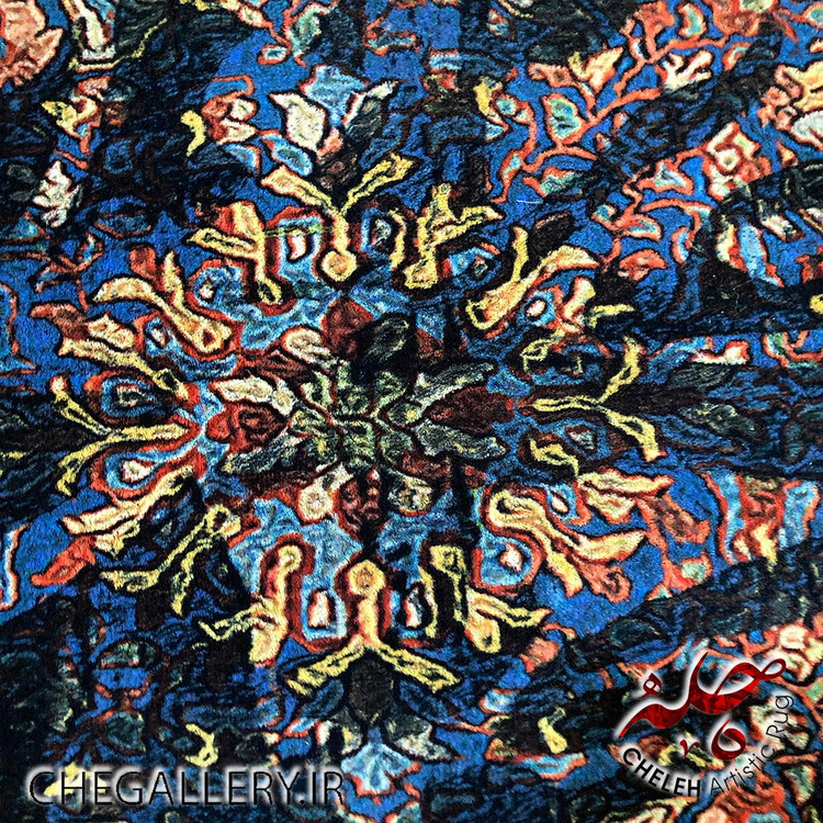 قالی چله با نقاشیخطی با شعر سعدی پاکزاد: هزار جهد بکردم که سر عشق بپوشم، روایتی از عشق و آتش درون گالری چارگوش 199 جزییات