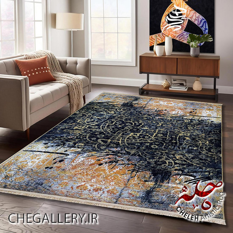 فرش چله با شعر بی تو مهتاب شبی از مشیری، روایتی از عشق و انتظار در شبی مهتابی از گالری چارگوش 220 دکور