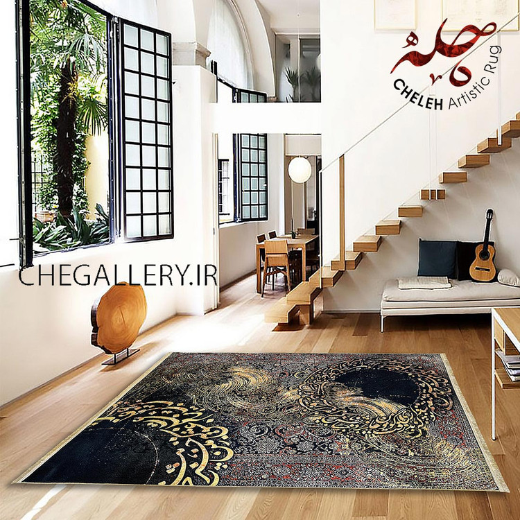 فرش آنتیک سلطان آباد چله با طرح شمس و قمر و شعری از مولانا، روایتی از عشق بدون مرز و کیهانی 233 دکور دوبلکس