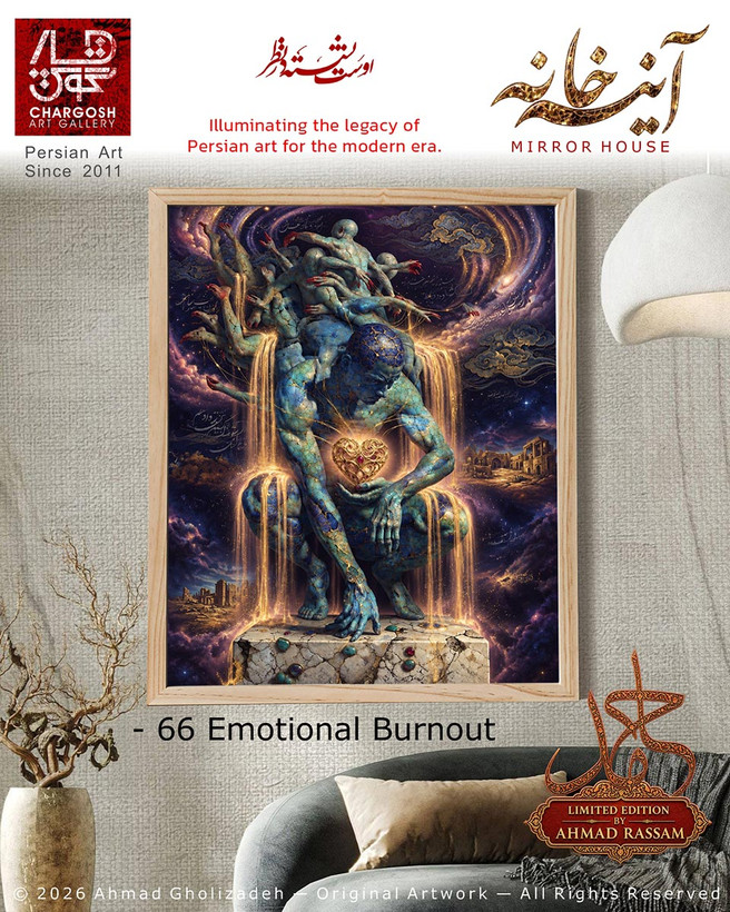 An exquisite artwork titled *Emotional Burnout*—the sixty-sixth piece, *Liberation from the Flawless Heart*, from the *Mirror House* collection.
